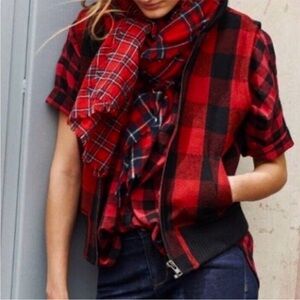 EUC Madewell Buffalo Plaid Sherpa Lined Zip Front Vest Size XS